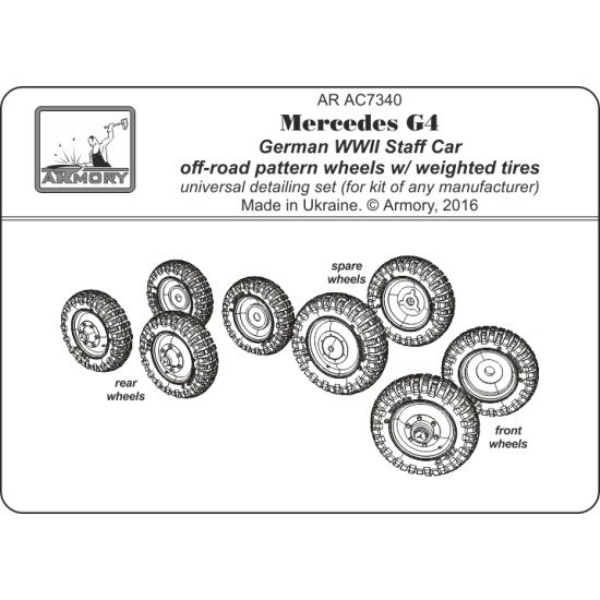 Armory Ac7340 1/72 Mercedes G4 Wheels With Weighted Tires, Off-road Pattern