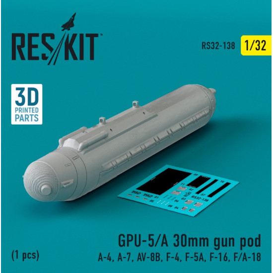 Reskit Rs32-0138 1/32 Gpu 5a 30mm Gun Pod 1pcs A4 A7 Av8b F4 F5a F16 Fa18 3d Printed