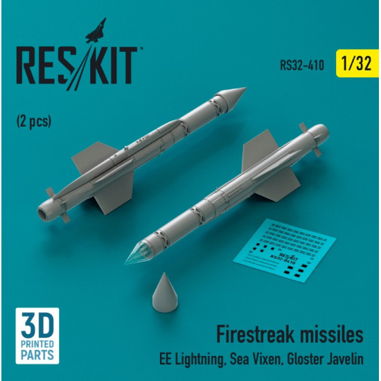 Reskit Rs32-0410 1/32 Firestreak Missiles 2 Pcs Ee Lightning Sea Vixen Gloster Javelin 3d Printed