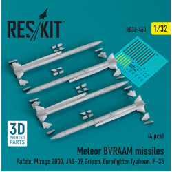 Reskit Rs32-0460 1/32 Meteor Bvraam Missiles 4 Pcs Rafale Mirage 2000 Jas39 Gripen Eurofighter Typhoon F35 3d Printed