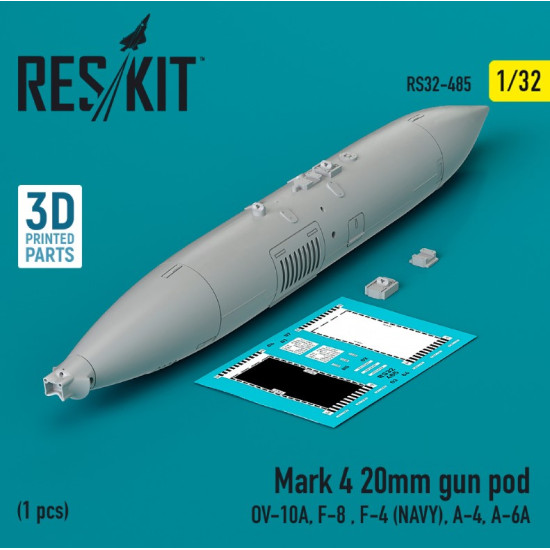 Reskit Rs32-0485 1/32 Mark 4 20mm Gun Pod 1 Pcs Ov10a F8 F4 Usn A4 A6a 3d Printed