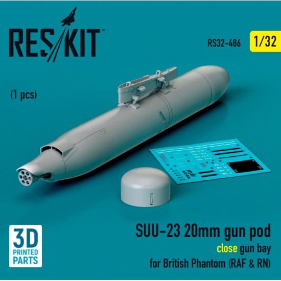 Reskit Rs32-0486 1/32 Suu23 20mm Gun Pod Close Gun Bay For British Phantom Raf Rn 1pcs 3d Printed