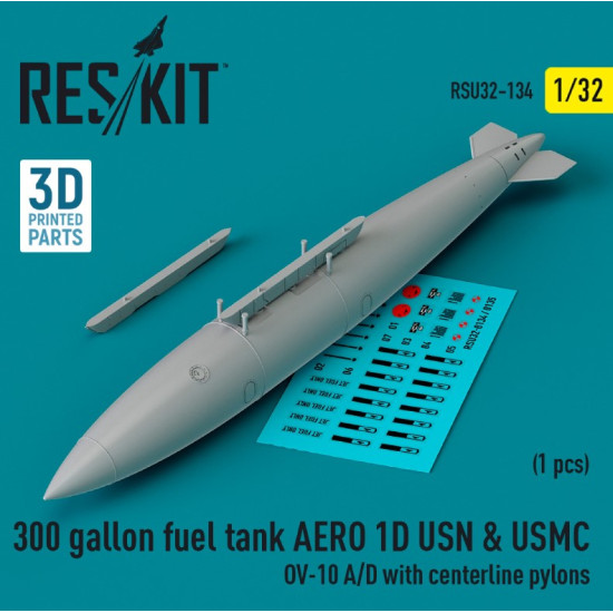 Reskit Rsu32-0134 1/32 300 Gallon Fuel Tank Aero 1d Usn Usmc 1 Pcs Ov 10 Ad With Centerline Pylons 3d Printed