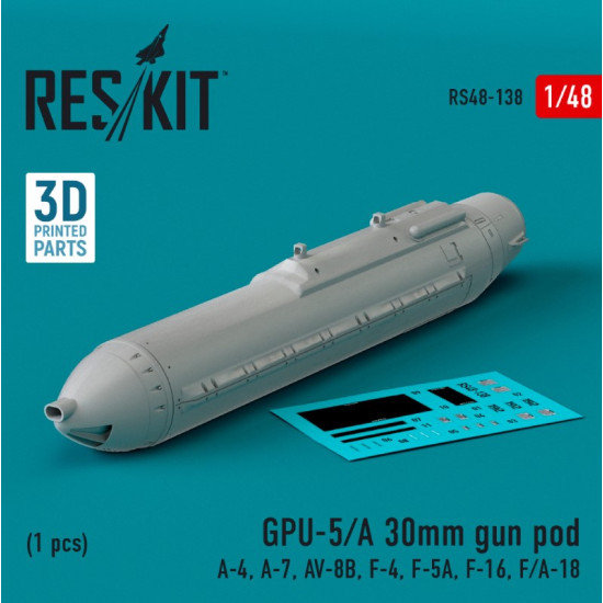 Reskit Rs48-0138 1/48 Gpu 5a 30mm Gun Pod 1pcs A4 A7 Av 8b F4 F5a F16 Fa18 3d Printed