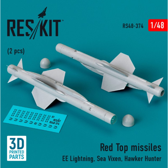 Reskit Rs48-0374 1/48 Red Top Missiles 2pcs Ee Lightning Sea Vixen Hawker Hunter 3d Printed