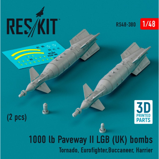 Reskit Rs48-0380 1/48 1000 Lb Paveway Ii Lgb Uk Bombs 2pcs Tornado Eurofighter Buccaneer Harrier 3d Printed