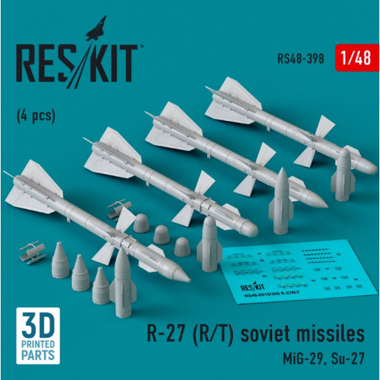 Reskit Rs48-0398 1/48 R27 Rt Missiles 4pcs Mig29 Su27 3d Printed