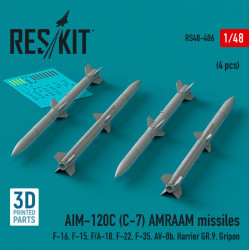 Reskit Rs48-0406 1/48 Aim 120c C7 Amraam Missiles 4pcs F16 F15 Fa18 F22 F35 Av8b Harrier Gr.9 Gripen 3dprinted