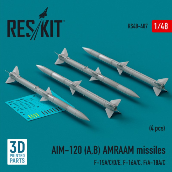 Reskit Rs48-0407 1/48 Aim 120 A B Amraam Missiles 4 Pcs F 15a C D E F 16a C F A 18a C 3d Printed