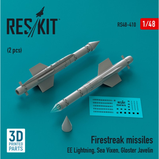 Reskit Rs48-0410 1/48 Firestreak Missiles 2pcs Ee Lightning Sea Vixen Gloster Javelin 3d Printed