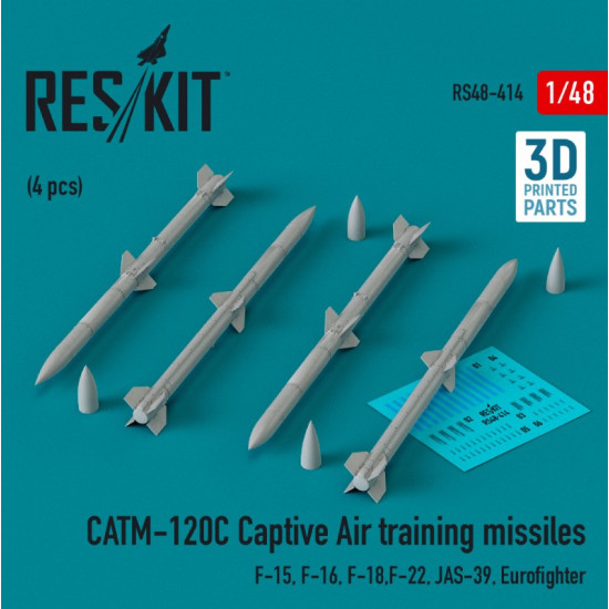 Reskit Rs48-0414 1/48 Catm120c Captive Air Training Missiles 4pcs F15 F16 F18 F22 Jas39 Eurofighter 3d Printed