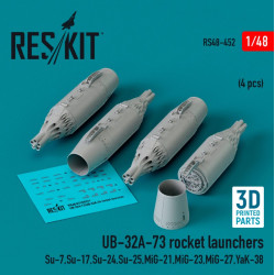 Reskit Rs48-0452 1/48 Ub 32a73 Rocket Launchers 4 Pcs Su7 Su17 Su24 Su25 Mig21 Mig23 Mig27 Yak38 3d Printed