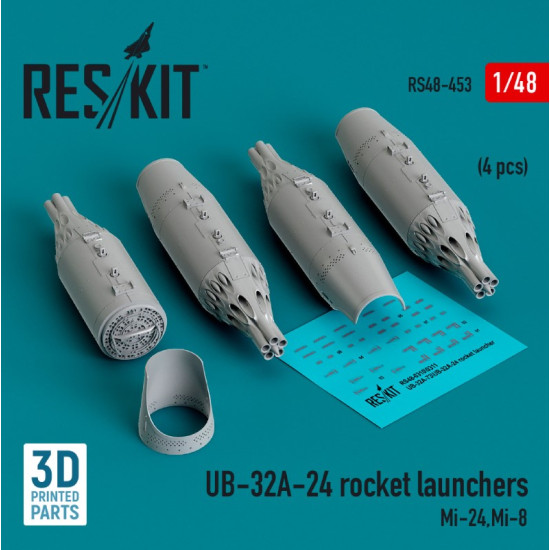 Reskit Rs48-0453 1/48 Ub 32a24 Rocket Launchers 4pcs Mi24 Mi8 3d Printed