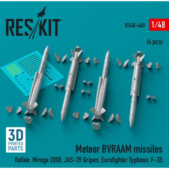 Reskit Rs48-0460 1/48 Meteor Bvraam Missiles 4 Pcs Rafale Mirage 2000 Jas39 Gripen Eurofighter Typhoon F35 3d Printed