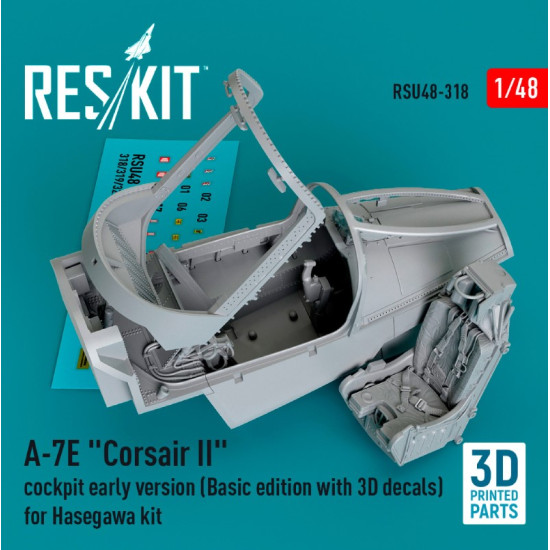 Reskit Rsu48-0318 1/48 A7e Corsair Ii Cockpit Early Version Basic Edition With 3d Decals For Hasegawa Kit 3d Printed