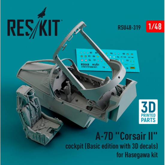 Reskit Rsu48-0319 1/48 A7d Corsair Ii Cockpit Basic Edition With 3d Decals For Hasegawa Kit 3d Printed