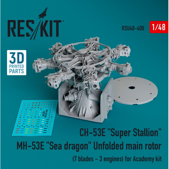 Reskit Rsu48-0400 1/48 Ch 53e Super Stallion Mh53e Sea Dragon Unfolded Main Rotor 7 Blades 3 Engines For Academy Kit 3d Printed