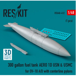 Reskit Rsu48-0412 1/48 300 Gallon Fuel Tank Aero 1d Usn Usmc For Ov10 Ad With Centerline Pylons 1pcs 3d Printed