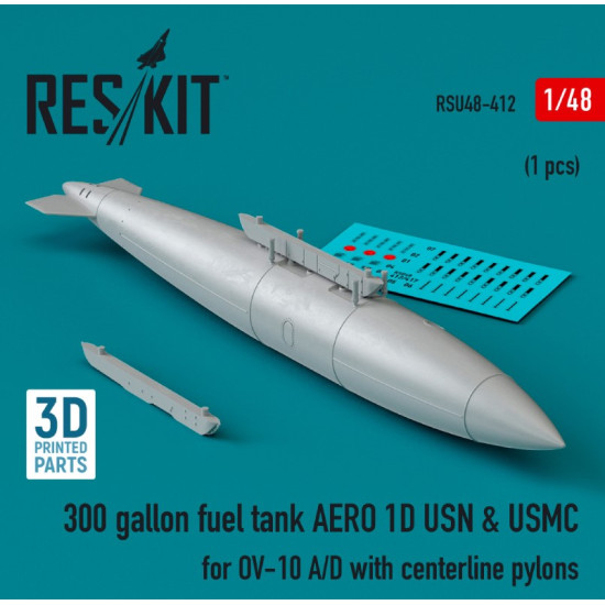 Reskit Rsu48-0412 1/48 300 Gallon Fuel Tank Aero 1d Usn Usmc For Ov10 Ad With Centerline Pylons 1pcs 3d Printed