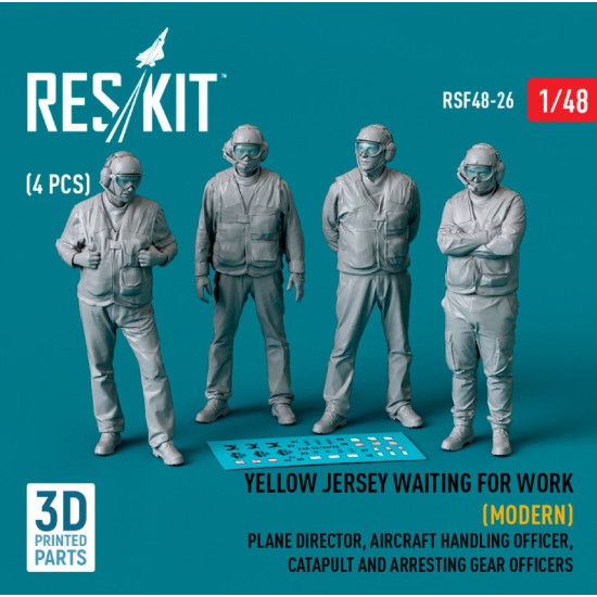 Reskit Rsf48-0026 1/48 Yellow Jersey Waiting For Work Modern Plane Director Aircraft Handling Officer Catapult And Arresting Gear Officers 4 Pcs 3d Printed