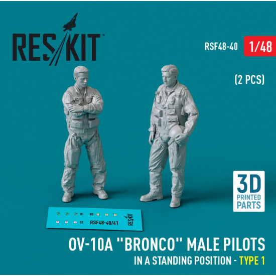 Reskit Rsf48-0040 1/48 Ov 10a Bronco Male Pilots In A Standing Position Type1 2pcs 3d Printed