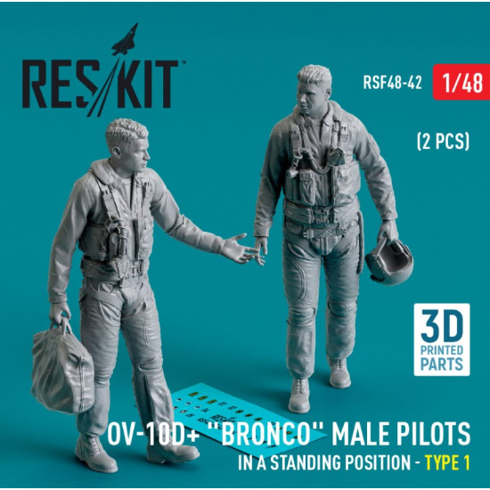 Reskit Rsf48-0042 1/48 Ov 10d Bronco Male Pilots In A Standing Position Type 1 2 Pcs 3d Printed