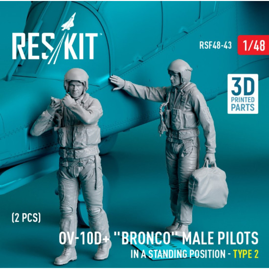 Reskit Rsf48-0043 1/48 Ov 10d Bronco Male Pilots In A Standing Position Type 2 2 Pcs 3d Printed