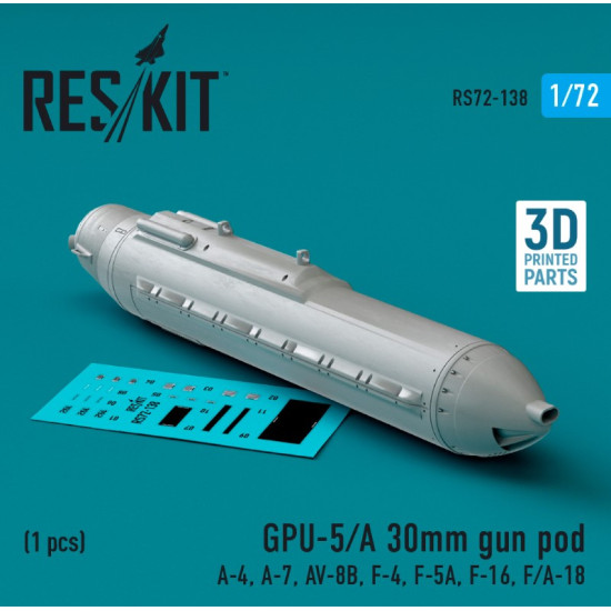 Reskit Rs72-0138 1/72 Gpu 5a 30mm Gun Pod 1pcs A4 A7 Av 8b F4 F5a F16 F A 18 3d Printed