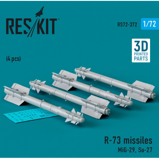 Reskit Rs72-0372 1/72 R73 Missiles 4pcs Mig29 Su27 3d Printed