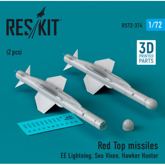 Reskit Rs72-0374 1/72 Red Top Missiles 2pcs Ee Lightning Sea Vixen Hawker Hunter 3d Printed