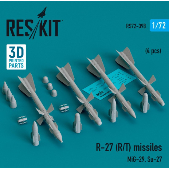 Reskit Rs72-0398 1/72 R27 Rt Missiles 4pcs Mig29 Su27 3d Printed