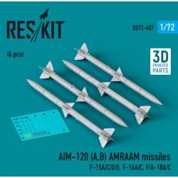 Reskit Rs72-0407 1/72 Aim 120 A B Amraam Missiles 4 Pcs F 15a C D E F 16ac Fa 18a C 3d Printed