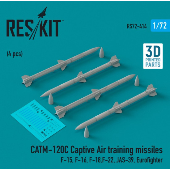 Reskit Rs72-0414 1/72 Catm 120c Captive Air Training Missiles 4pcs F15 F16 F18 F22 Jas39 Eurofighter 3d Printed