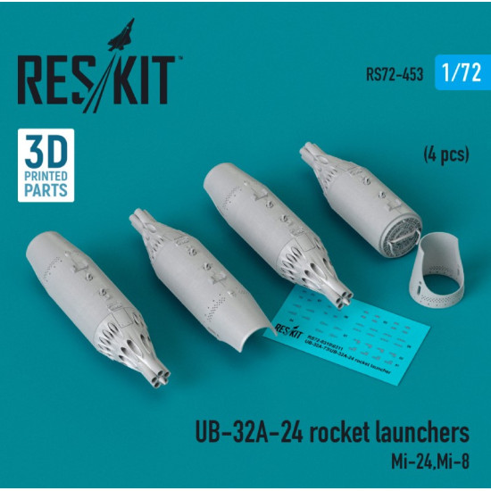 Reskit Rs72-0453 1/72 Ub32a24 Rocket Launchers 4pcs Mi24 Mi8 3d Printed