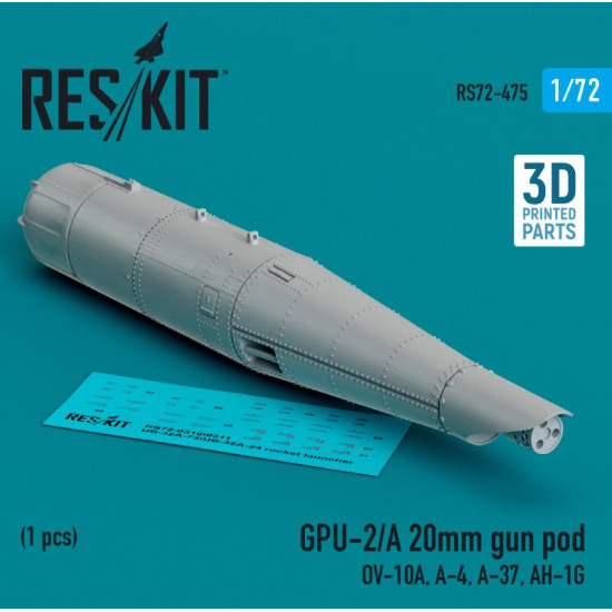 Reskit Rs72-0475 1/72 Gpu 2a 20mm Gun Pod 1pcs Ov 10a A4 A37 Ah1g 3d Printed