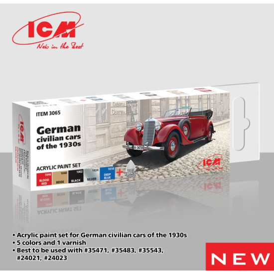 Icm 3065 Acrylic Paint Set For German Civilian Cars Of The 1930s 6 Pcs In Kit