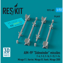 Reskit Rs72-0483 1/72 Aim 9p Sidewinder Missiles 4pcs F4 F5 F16 F15 F14 Mirage F.1 Harrier Mirage Iii Hawk Mirage 2000 3d Printed