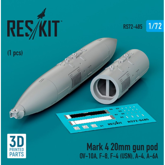 Reskit Rs72-0485 1/72 Mark 4 20mm Gun Pod 1pcs Ov 10a F8 F4 Usn A4 A6a 3d Printed