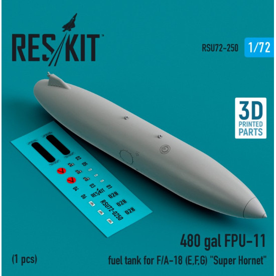 Reskit Rsu72-0250 1/72 480 Gallon Fpu11 Fuel Tank For Fa18 Efg Super Hornet 1 Pcs 3d Printed