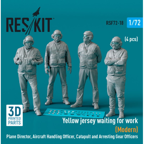 Reskit Rsf72-0018 1/72 Yellow Jersey Waiting For Work Modern Plane Director Aircraft Handling Officer Catapult And Arresting Gear Officers 4 Pcs 3d Printed