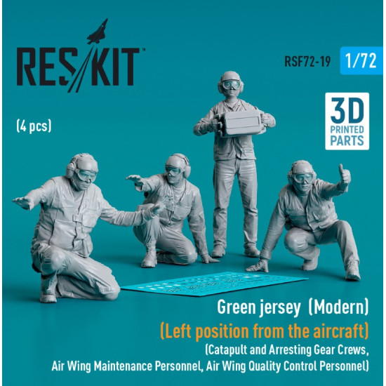 Reskit Rsf72-0019 1/72 Green Jersey Modern Left Position From The Aircraft Catapult And Arresting Gear Crews Air Wing Maintenance Personnel Air Wing Quality Control Personnel 4 Pcs 3d Printed