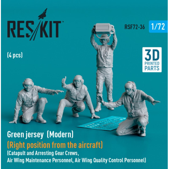 Reskit Rsf72-0036 1/72 Green Jersey Modern Right Position From The Aircraft Catapult And Arresting Gear Crews Air Wing Maintenance Personnel Air Wing Quality Control Personnel 4 Pcs 3d Printed