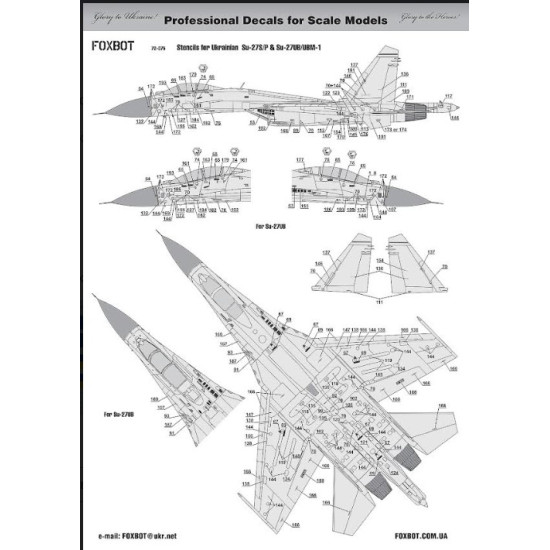 Foxbot 72-075 1/72 Stencils For Su27s P Su 27ub Ubm 1ukrainian Air Forces For Airfix Hasegawa Heller Icm Trumpeter Kits