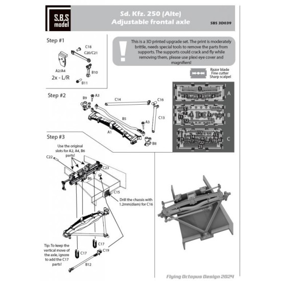 Sbs 3d039 1/35 Sd.kfz.250 Alte Adjustable Frontal Axle For Takom Kit