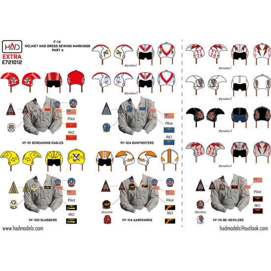 Had Models E721012 1/72 F-14 Patches And Helmet Markings Part 4 Decal Sheet