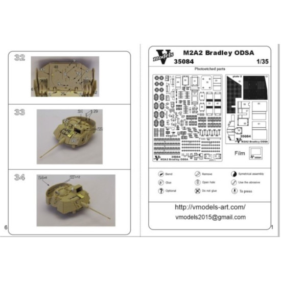 Vmodels 35084 1/35 M2a2 Bradley Odsa 35084 Photo Etched Accessories Kit