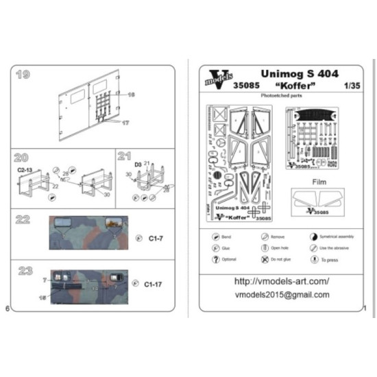 Vmodels 35085 1/35 Unimog S 404 Koffer 35085 Photo Etched Accessories Kit