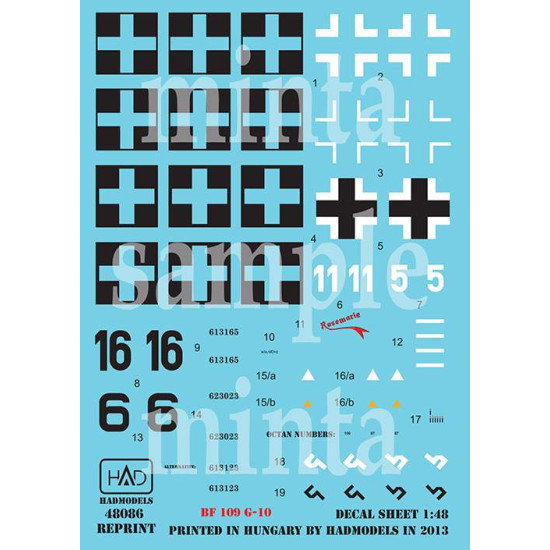 Hadmodels 48086 1/48 Decal For Messerschmitt Bf 109 G-10