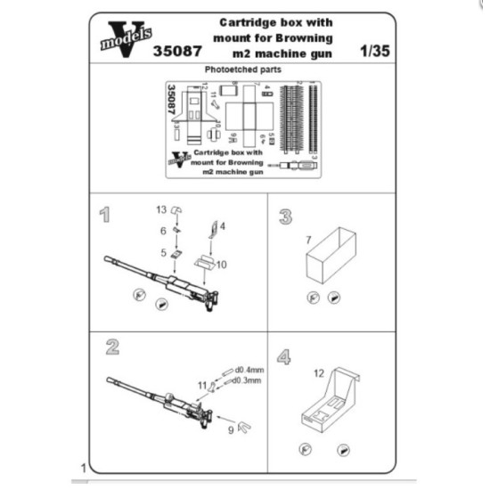 Vmodels 35087 1/35 Cartridge Box With Mount For Browning M2 Machine Gun 35087 Photo Etched Accessories Kit