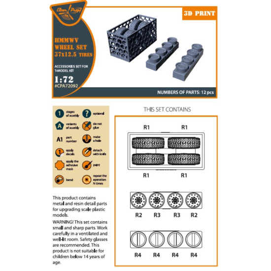 Clear Prop Cpa72092 1/72 Hmmwv Wheel Set 37 12.5 Tires For T Model Kits